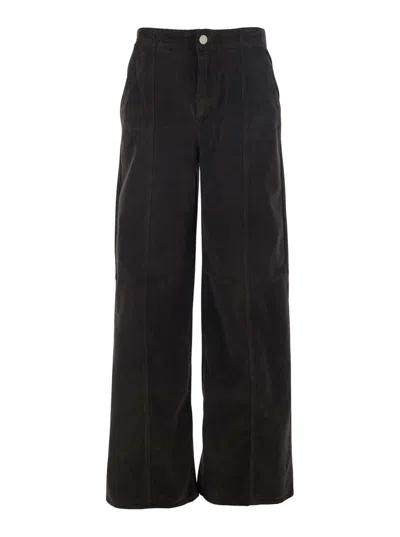 Twinset Brown Pants With Belt Loops In Ribbed Velvet Woman