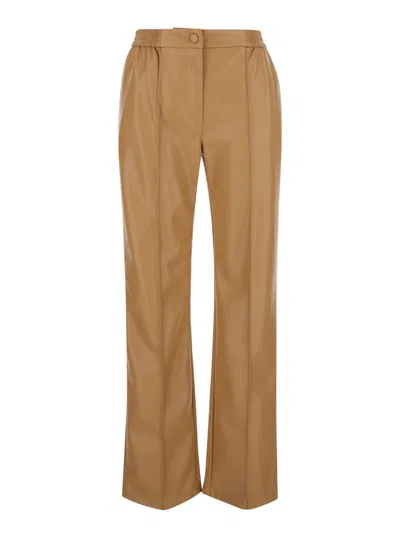 TWINSET BROWN PANTS WITH ELASTIC WAISTBAND AND LOGO IN ECO LEATHER WOMAN