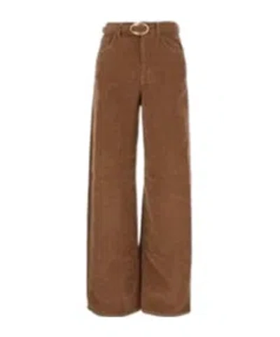 Twinset Brown Pants With Front Belt With Buckle In Corduroy For Women