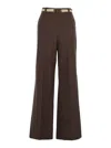 Twinset Brown Pants With Waist Belt And Metallic Logo Plaque In Cotton Poplin Woman