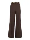 Twinset Brown Pants With Waist Belt And Metallic Logo Plaque In Cotton Poplin Woman In Brown