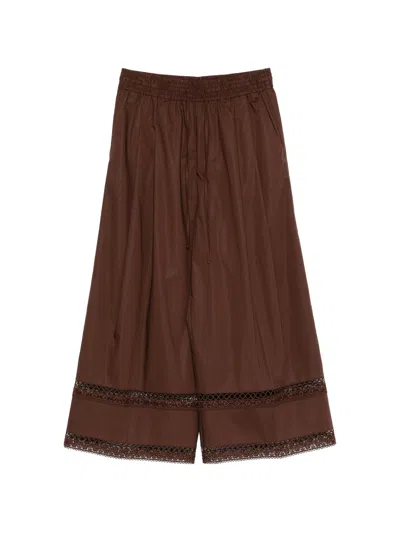 Twinset Twin-set Brown Polyamide Pantaloni Wide Leg Pants In Multi