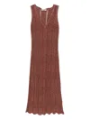 Twinset Twin-set Brown Midi Dress With Textured Fabric