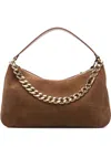 Twinset Twin-set Suede Crossbody Bag With Gold Chain Strap In Brown