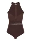 Twinset Brown Top With Knitted Design And Cut-out On The Back In Viscose Blend Woman