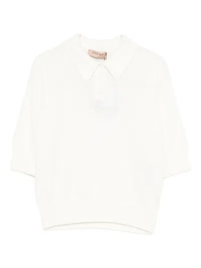 Twinset Brushed-effect Polo Top In White