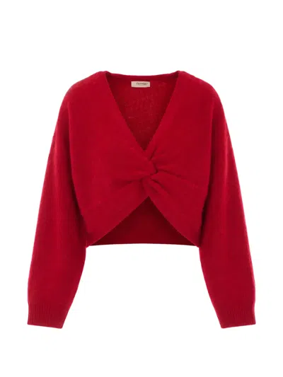Twinset Brushed-wool Jumper With Knot In Red