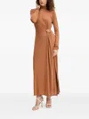 Twinset Buckle-detail Long-sleeve Maxi Dress In Brown