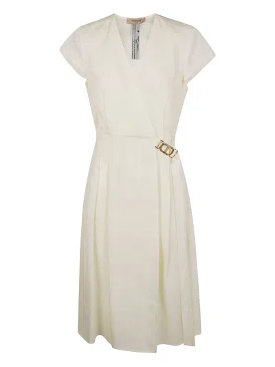 Twinset Buckle-detail Wrap Dress In Snow