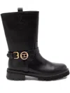 Twinset Twin-set Mid-calf Black Leather Boots With Buckle Fastening In Black
