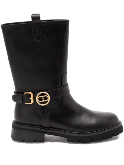 Twinset Buckle-embellished Leather Boots In Black