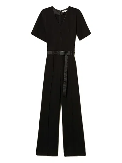 Twinset Buckle-fastening V-neck Jumpsuit In Black
