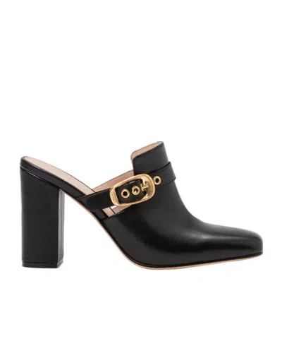 Twinset Buckle Leather Mules In Black