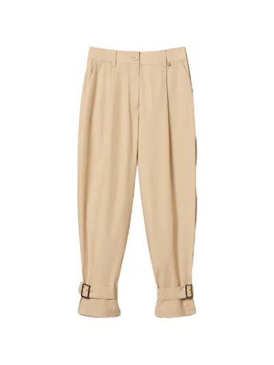 Twinset Buckled Tailored Trousers In Neutral