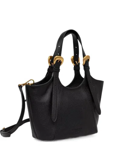 Twinset Buckle-detail Pebbled Tote Bag In Black