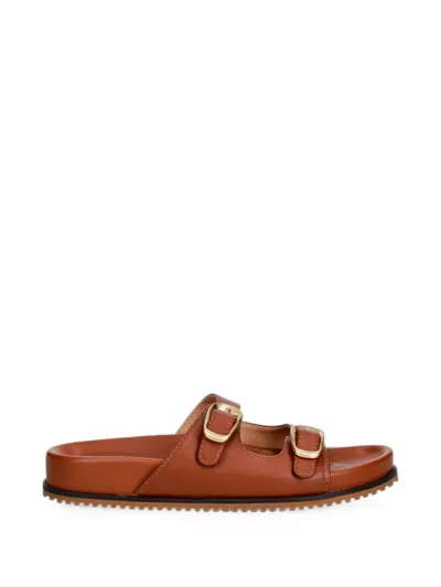 Twinset Buckle-fastening Leather Slides In Brown