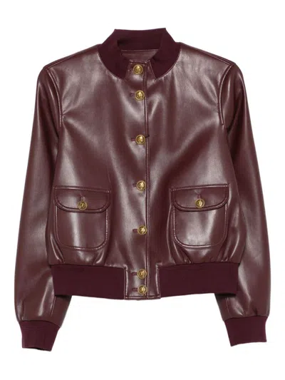 TWINSET BURGUNDY FAUX LEATHER JACKET WITH POCKETS TWINSET