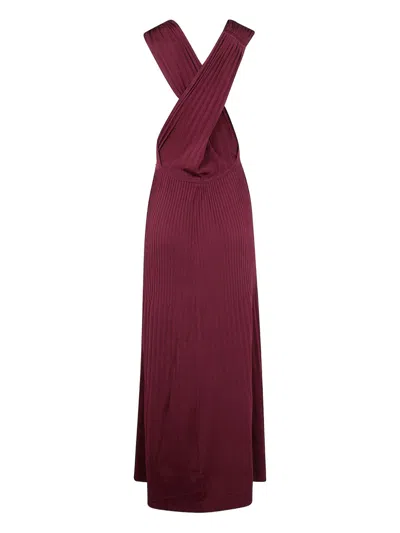 TWINSET TWINSET BURGUNDY RIBBED KNIT DRESS