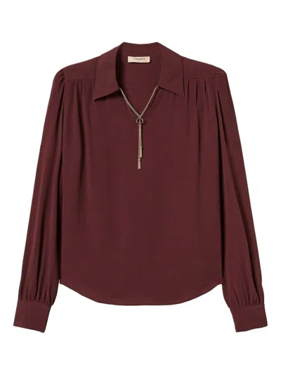TWINSET TWINSET BURGUNDY SHIRT WITH RUFFLES