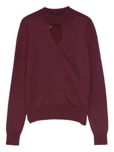 TWINSET BURGUNDY SWEATER WITH DROP NECKLINE TWINSET