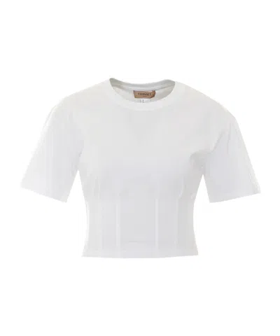 Twinset Crew Neck Bustier-detail T-shirt In White