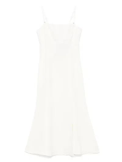 Twinset Midi-length Dress With Straight Neckline In White