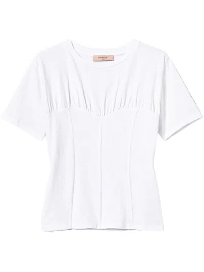 Twinset Lace-panelling Cotton T-shirt In White
