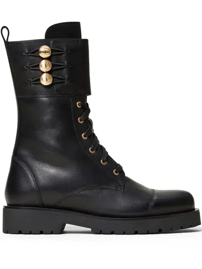 Twinset Button-detail Leather Boots In Black