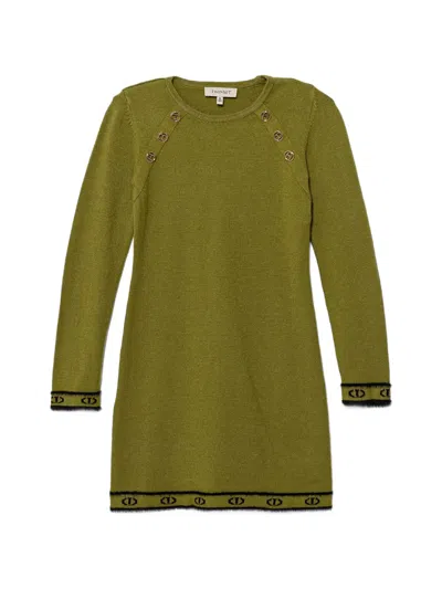 Twinset Kids' Button-detail Trim Dress In Green