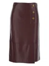 Twinset Button-detailed Leather Midi Skirt In Brown