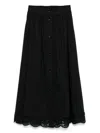 Twinset Cotton Midi Skirt In Black With Buttons Fastening