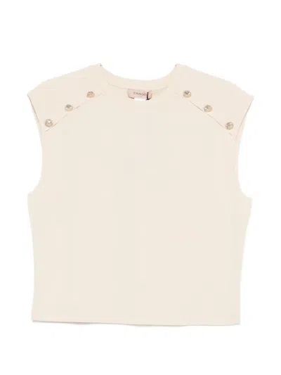Twinset Button-embellished Top In Neutral