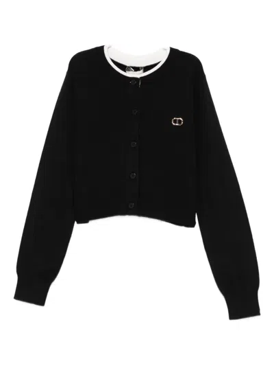 Twinset Kids' Button-fastening Logo Cardigan In Black
