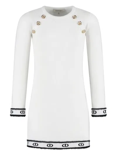 Twinset Kids' Button Trim Mini Dress In White