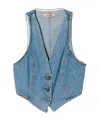 Twinset Woman Tailored Vest Blue Size 4 Cotton In Blue