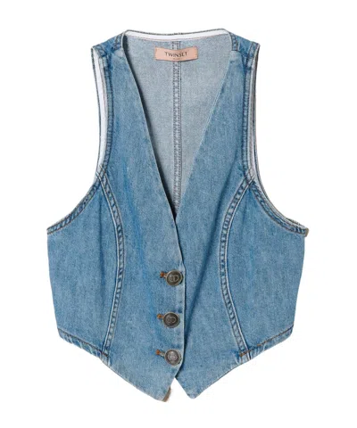 TWINSET TWINSET FITTED DENIM WAISTCOAT