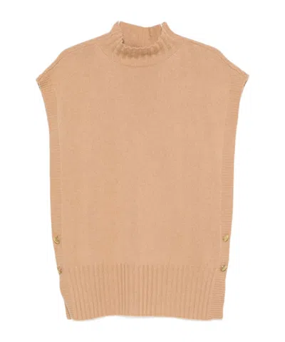 Twinset Button-detail High-neck Knitted Vest In Animal Print
