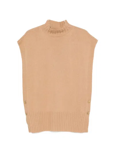 Twinset Button-detail High-neck Knitted Vest In Brown