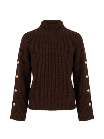 Twinset Button-detail Long-sleeve Sweater In Brown