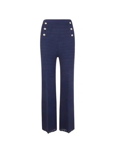 Twinset Buttoned Crochet Trousers In Blue