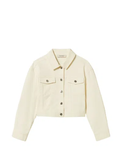 Twinset Kids' Buttoned Denim Jacket In Neutral