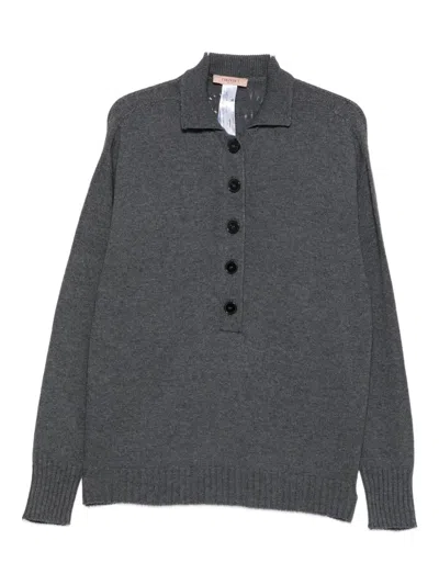 Twinset Buttoned Polo-collar Sweater In Gray