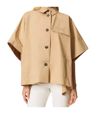 Twinset Buttoned Short-sleeve Cape In Brown