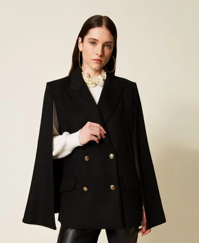 TWINSET CABAN CAPE EN DRAP DE LAINE MÉLANGÉ