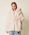 Twinset Caban En Fausse Fourrure Avec Capuche In Neutral