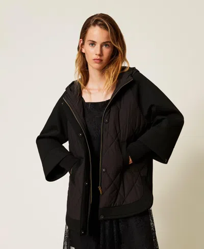 Twinset Caban En Scuba Et Nylon In Black