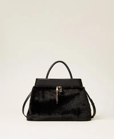 Twinset Cabas En Fausse Fourrure Avec Cadenas Oval T