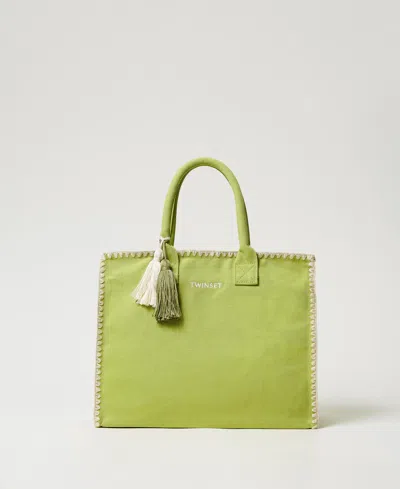 Twinset Cabas En Toile Avec Broderie