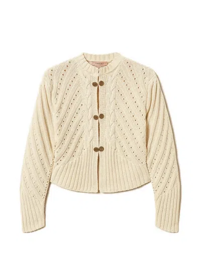 Twinset Cable-knit Button-up Cardigan In Neutral