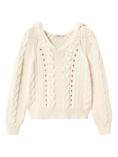 Twinset Cable-knit Hoodie In Neutrals